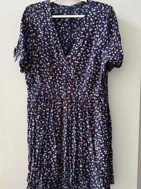 Madewell Tie Sleeve Floral V-Neck Dress Navy Size 12